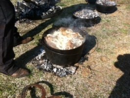 Dutch oven over a campfire!  