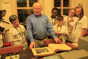 Eric Gillespie sharing articles from the McCormick Research Center with Backpackers