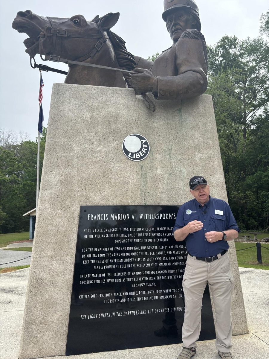 Rick Wise at the Francis Marion Statue Witherspoon Ferry!  Did you know Francis Marion could not swim?  Thus note him on top of a horse.